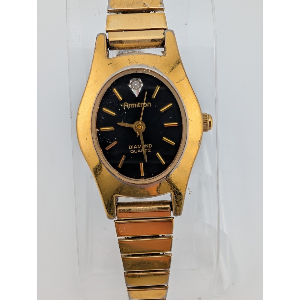 Armitron Diamond Watch Women 20mm Case Gold Stretch‎ Band 25/5116 - New Battery